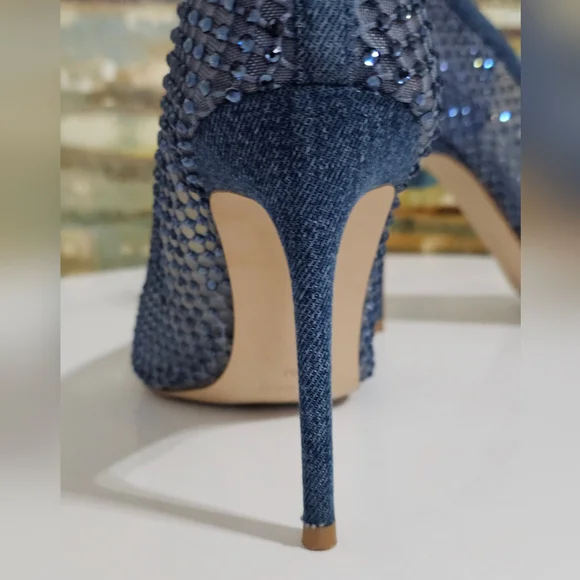 Nine West Freshe Denim Rhinestone Mesh Stiletto Pumps New Size 10 - Picture 5 of 16